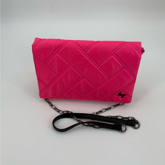 Lug Huddle Quilted Shoulder- Crossbody Bag, Gunmetal Chain Strap Magenta Pink - Picture 14 of 15